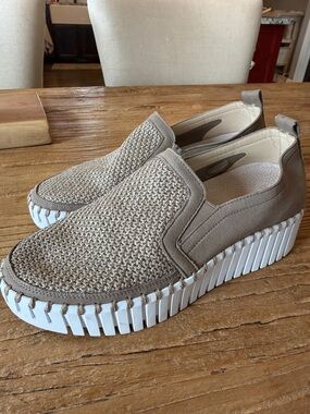 Ilse Jacobsen Knit Slip-On Sneakers in Taupe and White